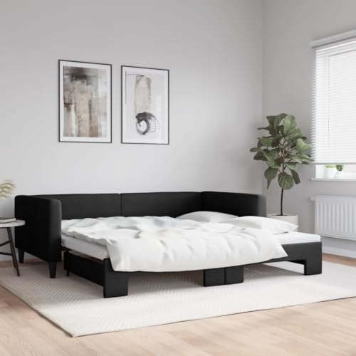 Hommdiy 2 in1-Bettsofa Tagesbett Ausziehbar Schlafsofa Gästebett für Schlafzimmer Wohnzimmer Ausziehbar Schwarz 100x200 cm Stoff Hommdiy 2 in1-Bettsofa Tagesbett Ausziehbar Schlafsofa Gästebett für Schlafzimmer Wohnzimmer Ausziehbar Schwarz 100x200 cm Stoff von Hommdiy