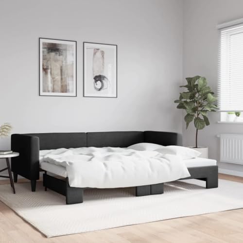 Hommdiy 2 in1-Bettsofa Tagesbett Ausziehbar Schlafsofa Gästebett für Schlafzimmer Wohnzimmer Ausziehbar Schwarz 80x200 cm Stoff von Hommdiy