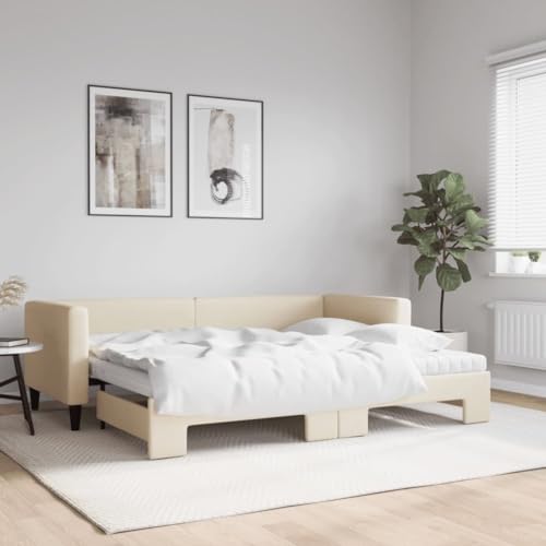 Hommdiy 2 in1-Bettsofa Tagesbett Ausziehbar Schlafsofa Gästebett für Schlafzimmer Wohnzimmer Ausziehbar mit Matratzen Creme 80x200 cm Stoff von Hommdiy