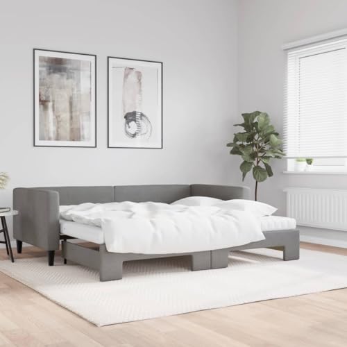 Hommdiy 2 in1-Bettsofa Tagesbett Ausziehbar Schlafsofa Gästebett für Schlafzimmer Wohnzimmer Ausziehbar mit Matratzen Dunkelgrau 90x200 cm Stoff von Hommdiy