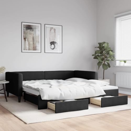 Hommdiy 2 in1-Bettsofa Tagesbett Ausziehbar Schlafsofa Gästebett für Schlafzimmer Wohnzimmer Ausziehbar mit Schubladen Schwarz 100x200 cm Stoff Hommdiy 2 in1-Bettsofa Tagesbett Ausziehbar Schlafsofa Gästebett für Schlafzimmer Wohnzimmer Ausziehbar mit Schubladen Schwarz 100x200 cm Stoff von Hommdiy