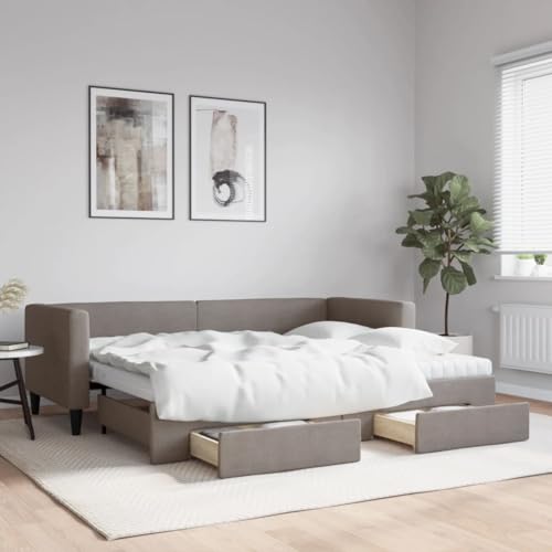Hommdiy 2 in1-Bettsofa Tagesbett Ausziehbar Schlafsofa Gästebett für Schlafzimmer Wohnzimmer Ausziehbar mit Schubladen Taupe 80x200 cm Stoff von Hommdiy