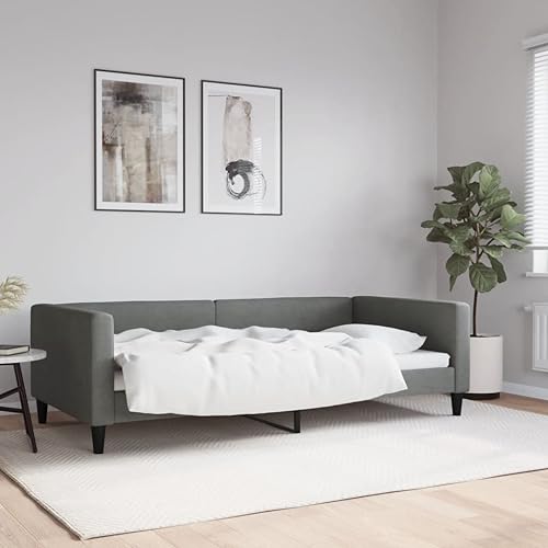 Hommdiy 2 in1-Bettsofa Tagesbett Ausziehbar Schlafsofa Gästebett für Schlafzimmer Wohnzimmer Dunkelgrau 100x200 cm Stoff von Hommdiy