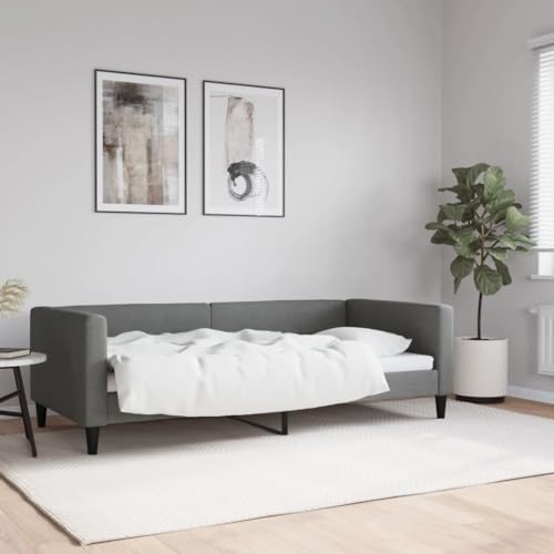 Hommdiy 2 in1-Bettsofa Tagesbett Ausziehbar Schlafsofa Gästebett für Schlafzimmer Wohnzimmer Dunkelgrau 90x190 cm Stoff von Hommdiy