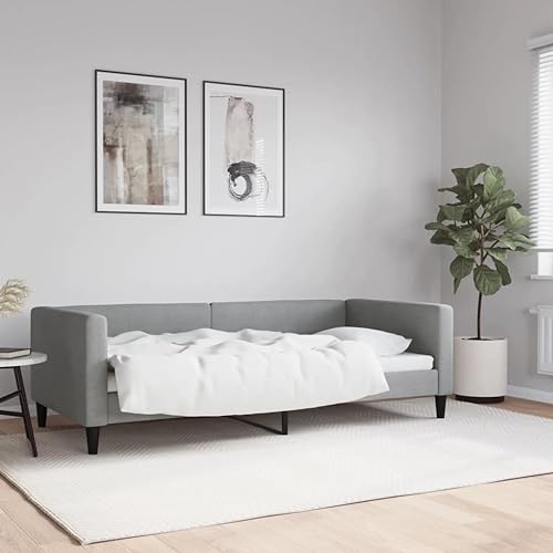 Hommdiy 2 in1-Bettsofa Tagesbett Ausziehbar Schlafsofa Gästebett für Schlafzimmer Wohnzimmer Hellgrau 90x190 cm Stoff von Hommdiy