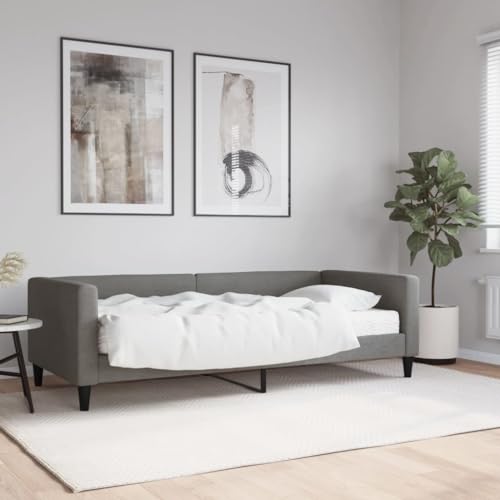Hommdiy 2 in1-Bettsofa Tagesbett Ausziehbar Schlafsofa Gästebett für Schlafzimmer Wohnzimmer mit Matratze Dunkelgrau 90x200 cm Stoff von Hommdiy