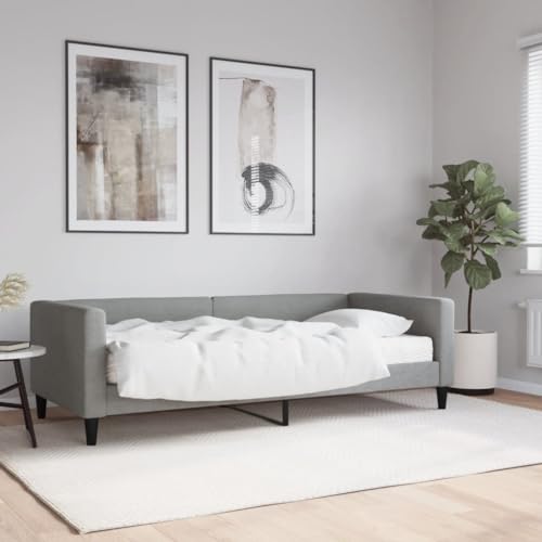 Hommdiy 2 in1-Bettsofa Tagesbett Ausziehbar Schlafsofa Gästebett für Schlafzimmer Wohnzimmer mit Matratze Hellgrau 90x200 cm Stoff von Hommdiy