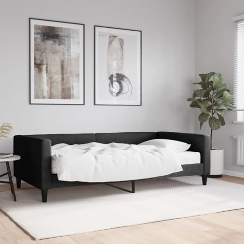 Hommdiy 2 in1-Bettsofa Tagesbett Ausziehbar Schlafsofa Gästebett für Schlafzimmer Wohnzimmer mit Matratze Schwarz 100x200 cm Stoff von Hommdiy