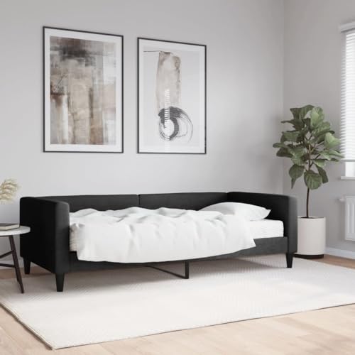 Hommdiy 2 in1-Bettsofa Tagesbett Ausziehbar Schlafsofa Gästebett für Schlafzimmer Wohnzimmer mit Matratze Schwarz 90x190 cm Stoff von Hommdiy