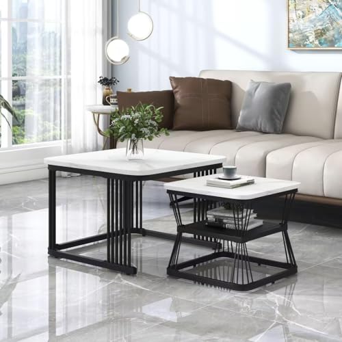 Hommdiy 2er-Set Satztisch Couchtisch Beistelltisch Kaffeetisch Sofatisch Tisch Teetisch Wohnzimmertisch MDF in Marmoroptik, Stahlrohr weiß hochglänzend schwarz Hommdiy 2er-Set Satztisch Couchtisch Beistelltisch Kaffeetisch Sofatisch Tisch Teetisch Wohnzimmertisch MDF in Marmoroptik, Stahlrohr weiß hochglänzend schwarz von Hommdiy