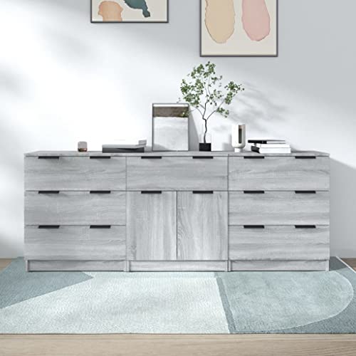 Hommdiy 3 Stück 60 x 30 x 70 cm Küchenschrank Sideboard mit Schubladen Grau Sonoma von Hommdiy