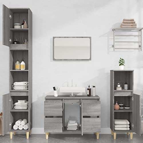 Hommdiy 3-TLG. Badmöbel-Set Grau Sonoma Holzwerkstoff von Hommdiy