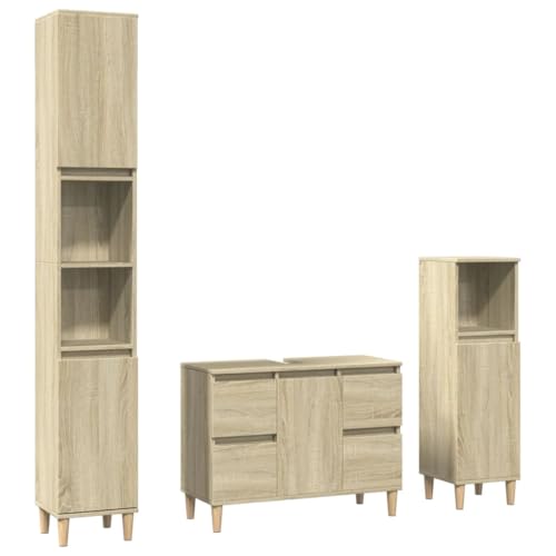 Hommdiy 3-TLG. Badmöbel-Set Sonoma-Eiche Holzwerkstoff Badezimmerschrank-Set von Hommdiy