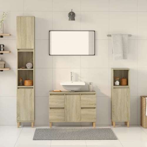 Hommdiy 3-TLG. Badmöbel-Set Sonoma-Eiche Holzwerkstoff von Hommdiy