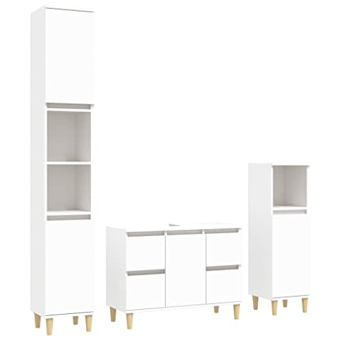 Hommdiy 3-TLG. Badmöbel-Set Weiß Holzwerkstoff Badezimmerschrank-Set von Hommdiy