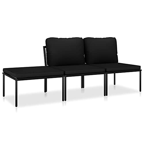 Hommdiy 3-TLG. Garten-Lounge-Set mit Auflagen Gartensofa, 3 Sitze Schwarz PVC von Hommdiy