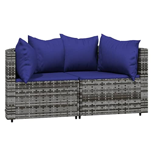 Hommdiy 3-TLG. Garten-Lounge-Set mit Kissen Grau Poly Rattan von Hommdiy