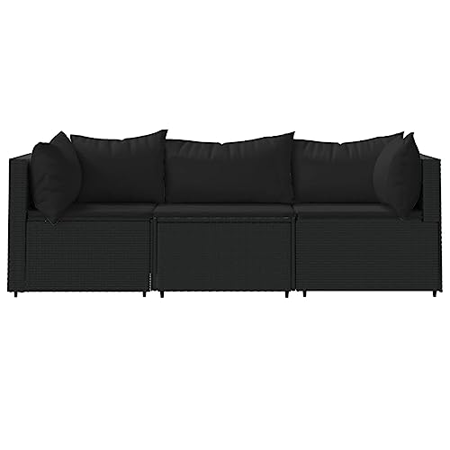 Hommdiy 3 TLG. Garten Lounge Set mit Kissen Schwarz Poly Rattan von Hommdiy