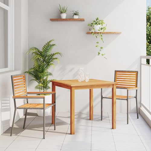 Hommdiy 3-teilige sitzgruppe Garten Essgruppe Grau Poly Rattan Akazie von Hommdiy