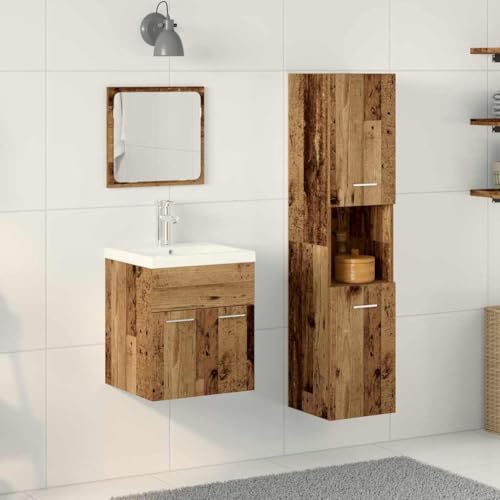 Hommdiy 3-teiliges Badezimmermöbelset Alter Holz Werkholz von Hommdiy