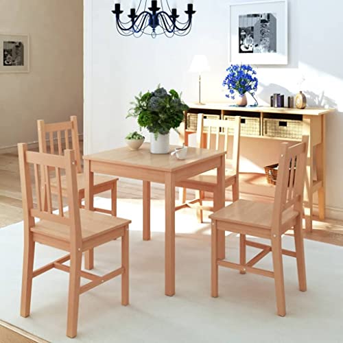 Hommdiy 4 Stühle mit Esstisch Holz Essgruppe EsstischsetSitzgruppe Stühle Pinienholz Braun von Hommdiy