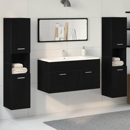 Hommdiy 4-TLG. Badmöbel-Set Schwarz Eiche Holzwerkstoff von Hommdiy