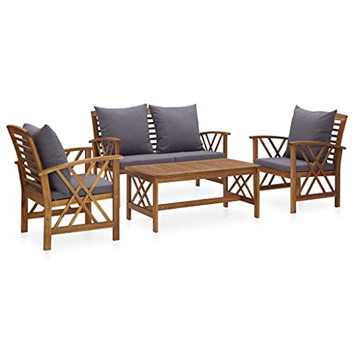 Hommdiy 4-TLG. Garten-Lounge-Set Akazienholz Massiv Gartenmöbel Lounge Bank Stuhl Tisch Gartenset Sitzmöbel Sitzgruppe Gartenbank Beistelltisch Gartengarnitur, Mit Kissen Grau von Hommdiy