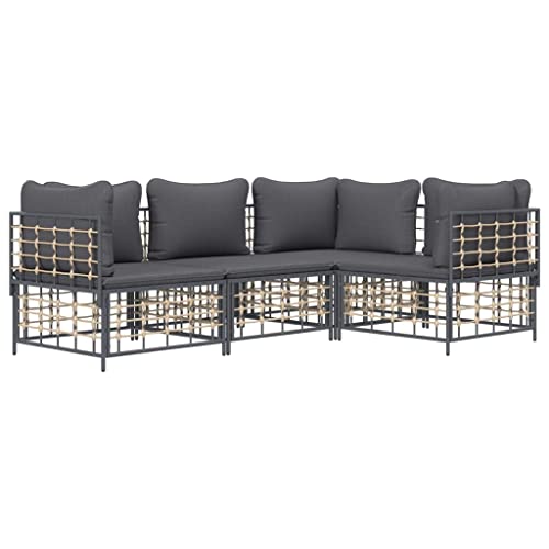 Hommdiy 4-TLG. Garten-Lounge-Set Erholungsgebiet mit Kissen Anthrazit Poly Rattan von Hommdiy