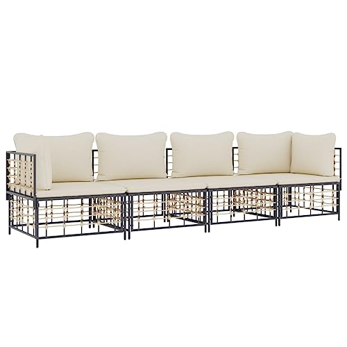 Hommdiy 4-TLG. Garten-Lounge-Set Kissen Anthrazit Poly Rattan von Hommdiy