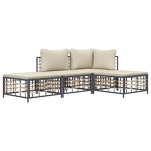 Hommdiy 4 TLG. Garten-Lounge-Set mit Kissen Anthrazit Poly Rattan von Hommdiy