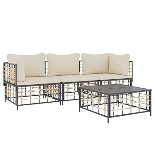 Hommdiy 4-TLG. Garten-Lounge-Set mit Kissen Anthrazit Rattan Poly von Hommdiy