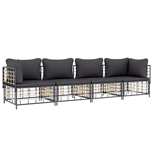 Hommdiy 4-TLG. Garten-Lounge-Set mit Kissen Poly Rattan Anthrazit von Hommdiy