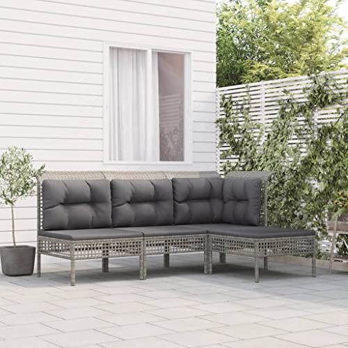 Hommdiy 4-TLG. Garten-Lounge-Set mit Kissen Poly Rattan Grau von Hommdiy