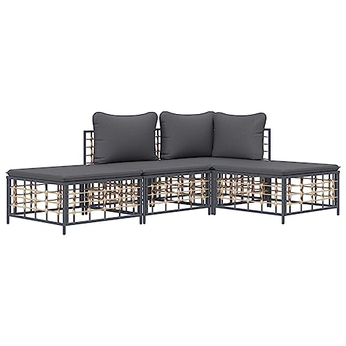 Hommdiy 4-TLG. GartenLounge-Set mit Kissen Anthrazit Poly Rattan von Hommdiy