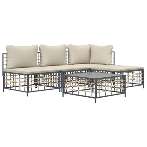 Hommdiy 5-TLG. Garten Lounge-Set Anthrazit Poly Rattan mit Kissen von Hommdiy