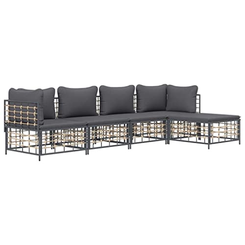 Hommdiy 5-TLG. Garten-Lounge-Set Erholungsgebiet mit Kissen Anthrazit Poly Rattan von Hommdiy