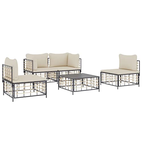 Hommdiy 5 TLG. Garten-Lounge-Set Kissen Anthrazit Poly Rattan von Hommdiy