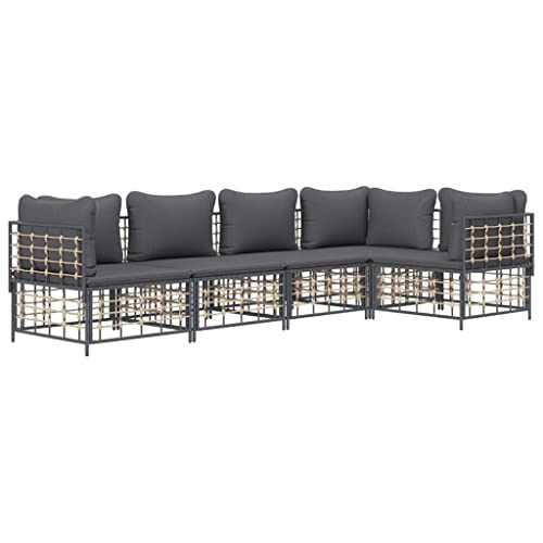 Hommdiy 5-TLG. Garten-Lounge-Set mit Kissen Anthrazit Poly Geflochtenes Rattan von Hommdiy
