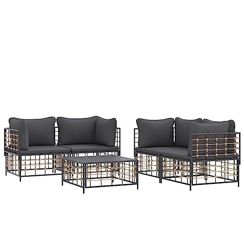 Hommdiy 5-TLG. Garten Lounge Set mit Kissen Anthrazit Poly Rattan von Hommdiy