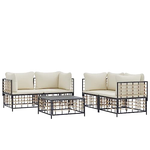 Hommdiy 5 TLG. Garten-Lounge-Set mit Kissen Anthrazit Poly Rattan von Hommdiy