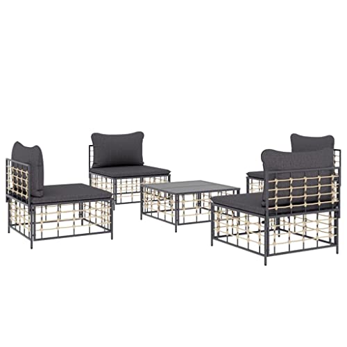 Hommdiy 5 TLG. Garten Lounge Set mit Kissen Anthrazit Poly Rattan von Hommdiy