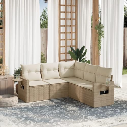 Hommdiy 5-TLG. Garten-Sofagarnitur Gartenmöbel mit Kissen Beige Poly Rattan Ohne Tisch von Hommdiy