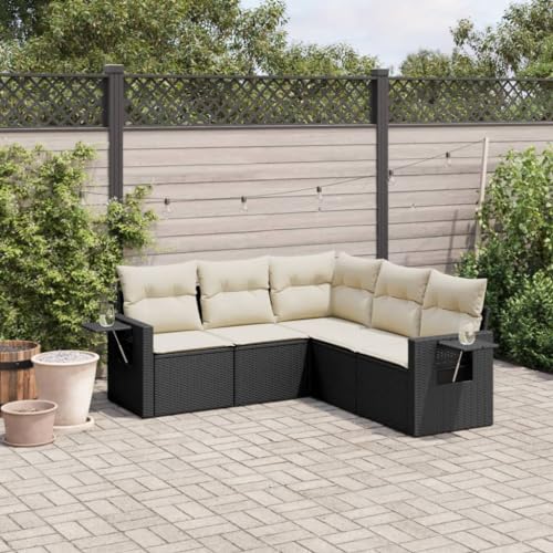 Hommdiy 5-TLG. Garten-Sofagarnitur Gartenmöbel mit Kissen Schwarz Poly Rattan Ohne Tisch von Hommdiy