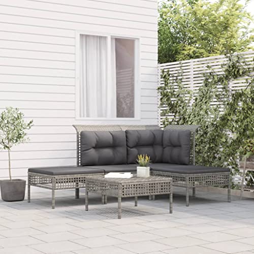 Hommdiy 5-TLG.Garten-Lounge-Set mit Kissen Grau Poly Rattan von Hommdiy