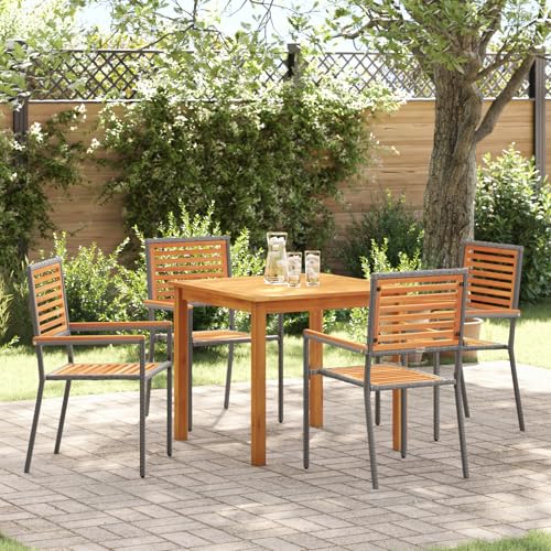 Hommdiy 5-teilige sitzgruppe Garten-Essgruppe Grau Poly-Rattan Akazie von Hommdiy