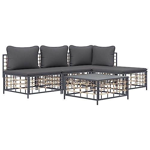 Hommdiy 5TLG. Garten Lounge Set mit Kissen Poly Rattan Anthrazit von Hommdiy
