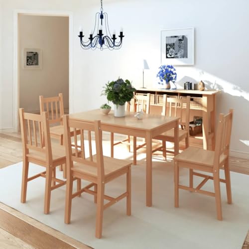 Hommdiy 6 Stühle mit Esstisch Holz Essgruppe EsstischsetSitzgruppe Stühle Pinienholz Braun von Hommdiy