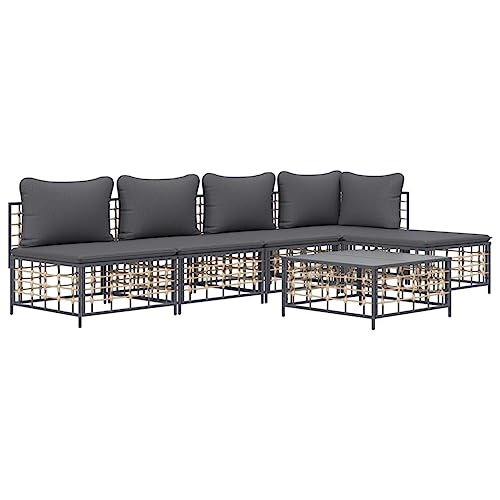 Hommdiy 6-TLG. Garten-Lounge Anthrazit Poly Rattan mit Kissen von Hommdiy