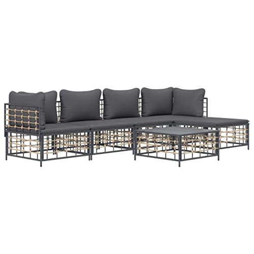 Hommdiy 6-TLG. Garten-Lounge-Set Erholungsgebiet mit Kissen Anthrazit Poly Rattan von Hommdiy