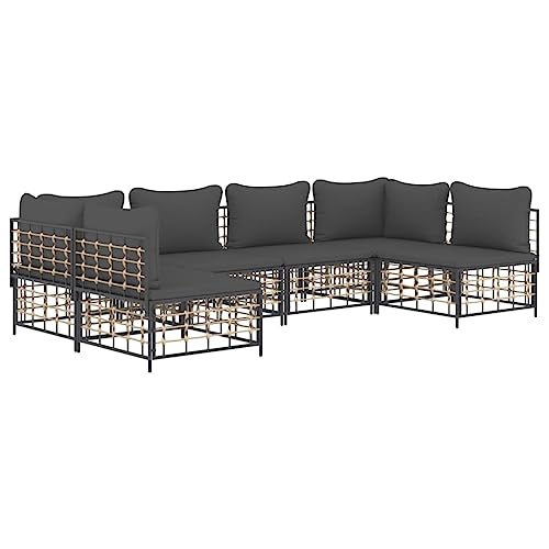 Hommdiy 6-TLG. Garten-Lounge-Set Kissen Anthrazit Poly Rattan von Hommdiy